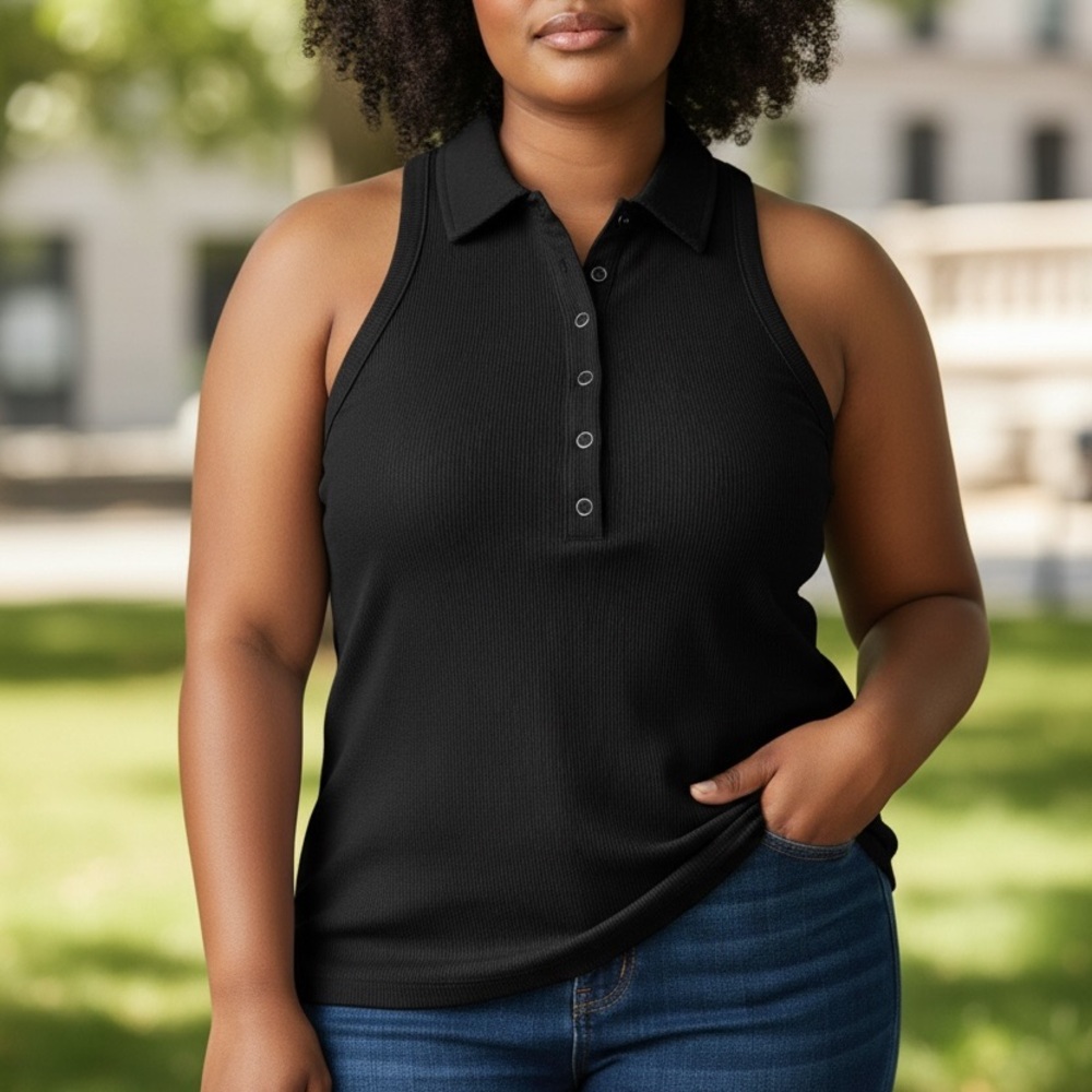 Evereve Black Ribbed Collared Tank